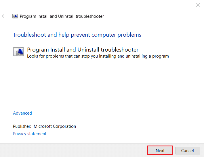 haga clic en el siguiente programa para instalar y desinstalar el solucionador de problemas.  Cómo arreglar la instalación de VirtualBox falló en Windows 10