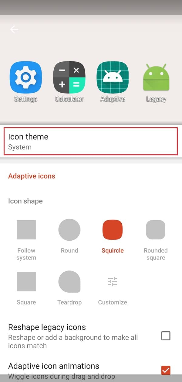 Haga clic en la opción de tema Icono