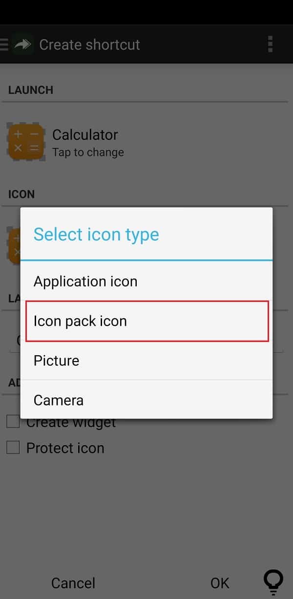 Toque la imagen del icono en la pestaña ICONO y seleccione una de las opciones