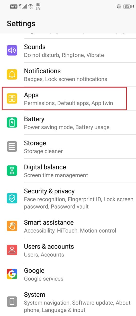Vaya al menú de configuración y abra la sección Aplicaciones