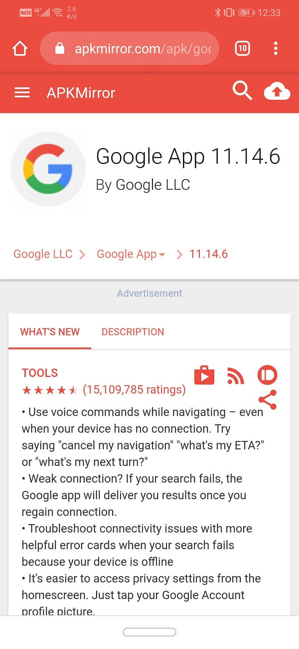 Descarga el archivo APK de la aplicación de Google desde sitios como APKMirror