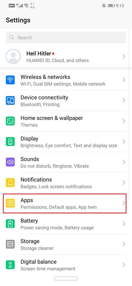 Haga clic en la opción Aplicaciones | Arreglar el drenaje de la batería de los servicios de Google Play