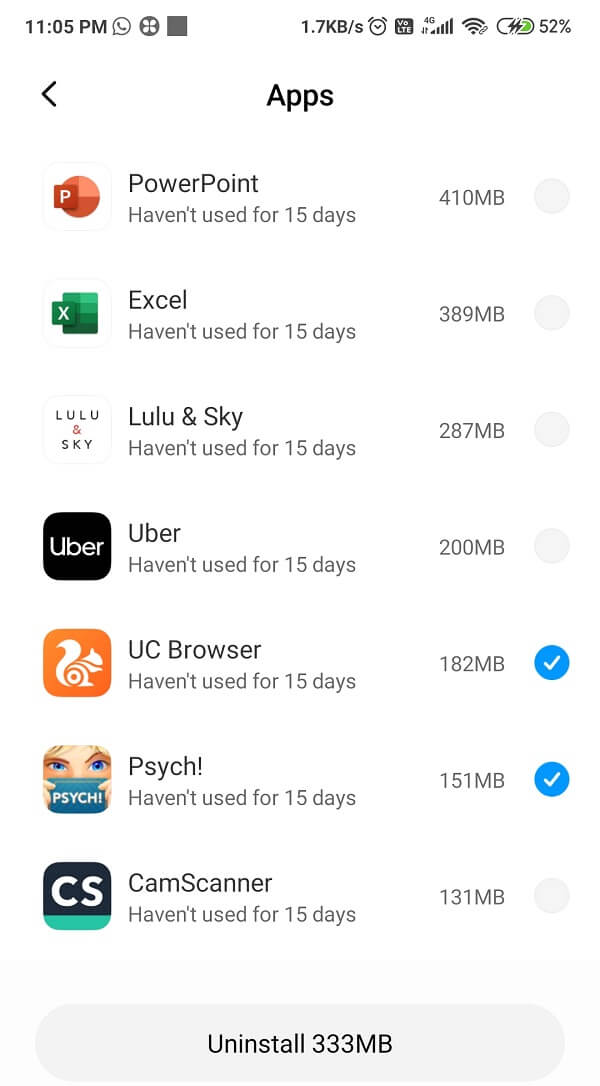 Encuentre las aplicaciones que desea desinstalar de la lista desplegable | Arreglar el drenaje de la batería de los servicios de Google Play
