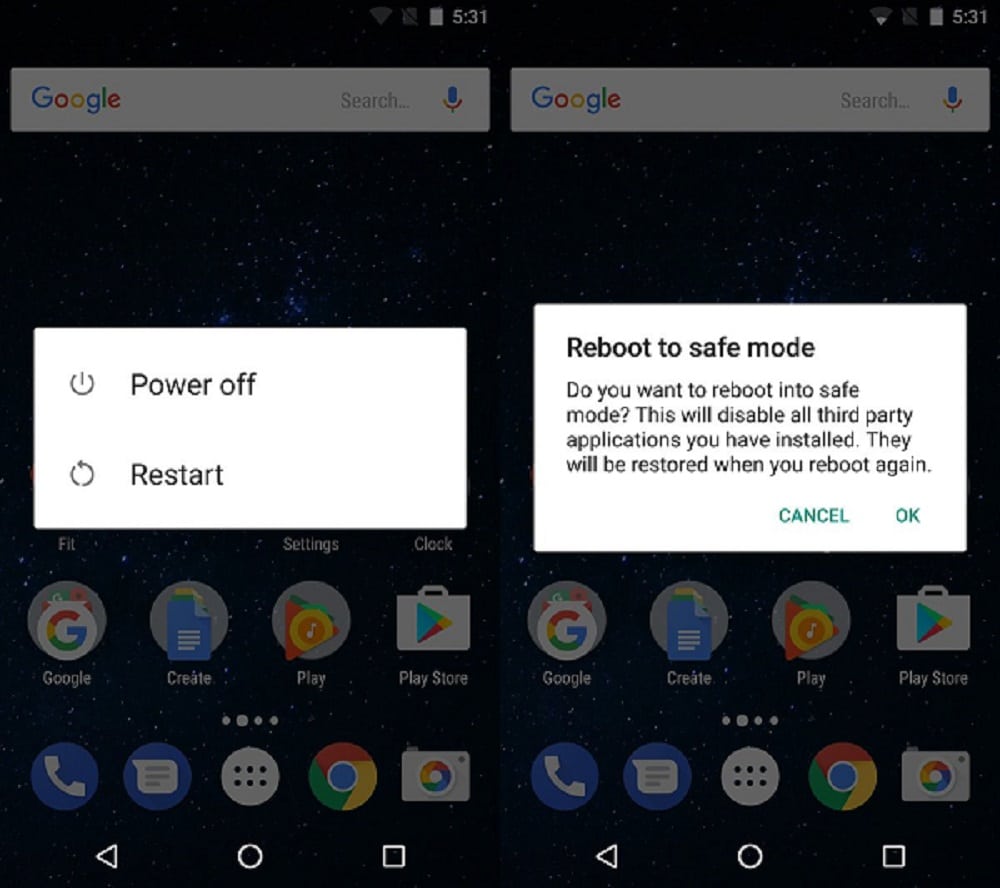 Ejecutándose en modo seguro, es decir, todas las aplicaciones de terceros estarán deshabilitadas | Arreglar el drenaje de la batería de los servicios de Google Play