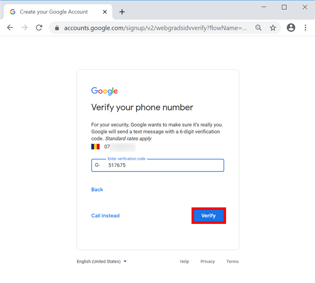 Ingresa el código de verificación y verifica