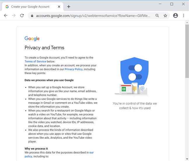 Revise la información en la página Privacidad y Términos