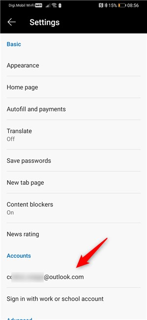 Selección de su cuenta de Microsoft