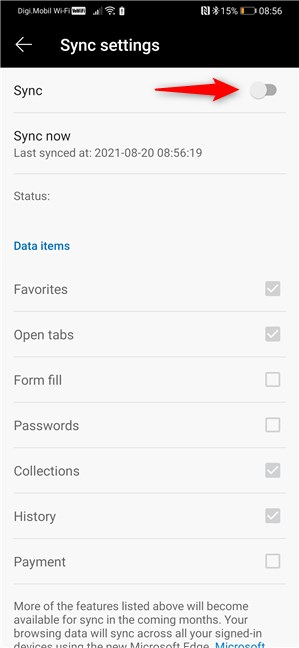 Encienda el interruptor de sincronización