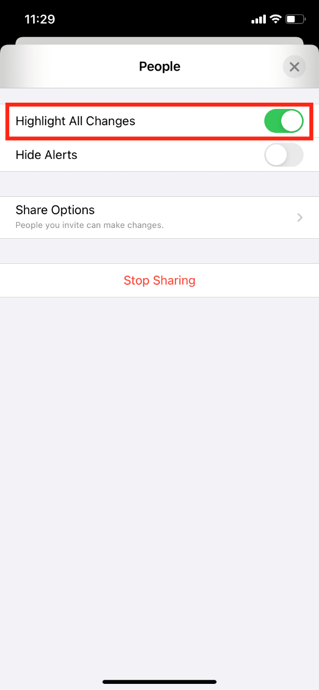 Active la opción Resaltar todos los cambios para que sea más fácil ver quién escribió y editó qué.