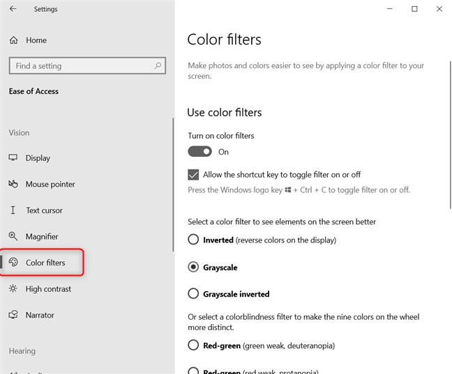 Seleccionar filtros de color a la izquierda