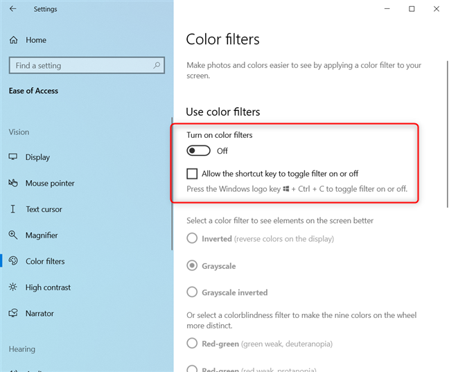 Desactive los filtros de color para disfrutar de los colores normales.