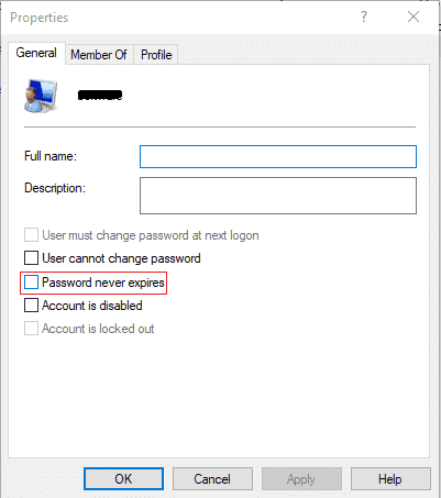 Desmarque la casilla La contraseña nunca caduca | Habilitar o deshabilitar la caducidad de la contraseña en Windows 10