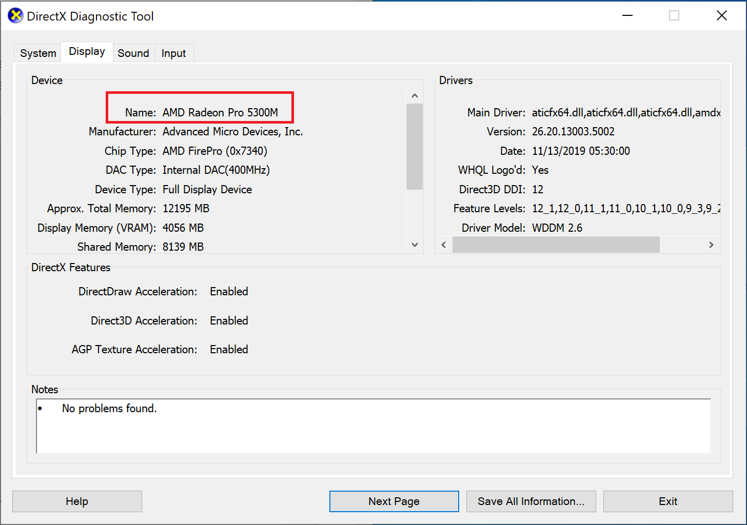 Página de la herramienta de diagnóstico de DirectX.  Solucionar el problema de las caídas de fotogramas de League of Legends