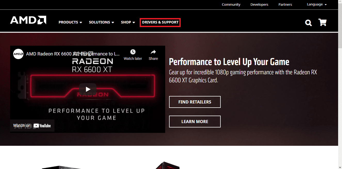 Página web de AMD.  haga clic en Controladores y soporte