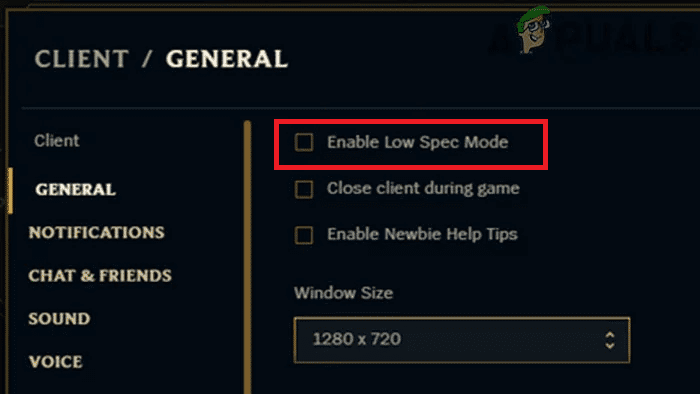 Aquí, marque la casilla Habilitar modo de baja especificación y haga clic en Listo |  Arreglar caídas de cuadros de League of Legends