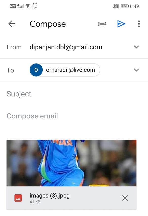 La imagen se agregará al correo como archivo adjunto