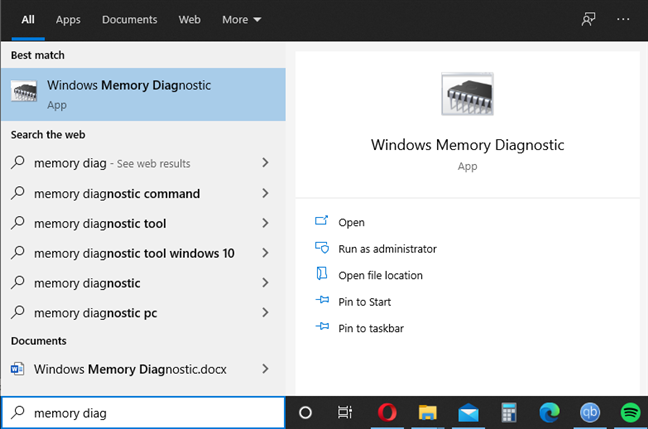 Znajdź diagnostykę pamięci systemu Windows