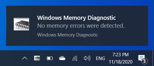 Powiadomienie diagnostyczne pamięci systemu Windows