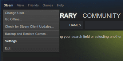 Kliknij Steam w menu i wybierz Ustawienia