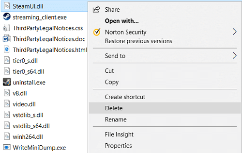 Usuń pliki libswscale-3.dll i SteamUI.dll |  Napraw błąd Steam Nie udało się załadować pliku steamui.dll