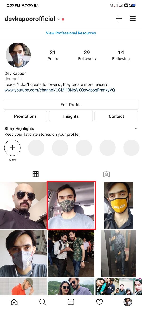 Haga clic y abra la entrada que desea eliminar. | Eliminar fotos en Instagram