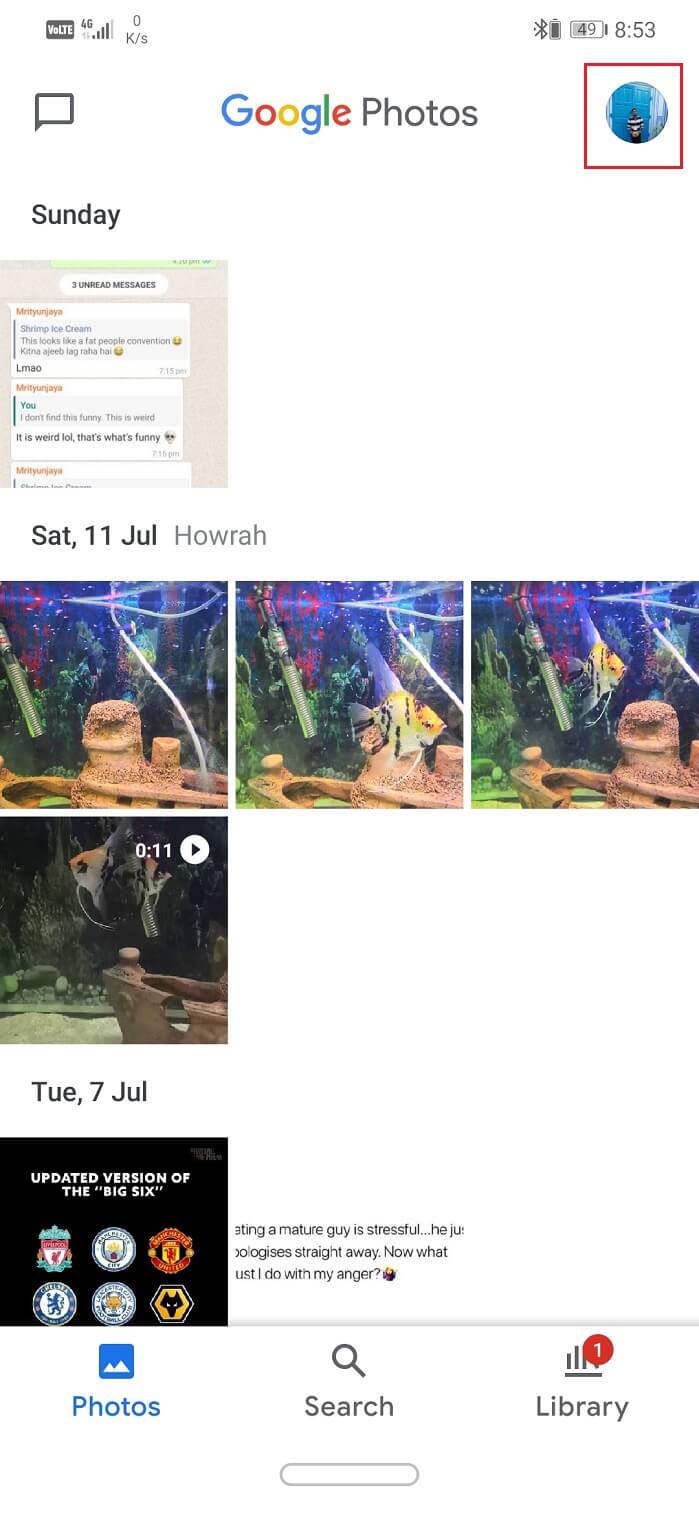 Toca tu foto de perfil en la esquina superior derecha