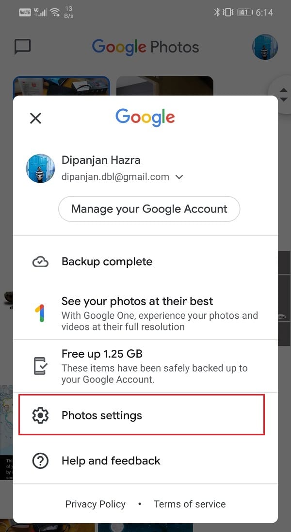 Haga clic en la opción Configuración de fotos