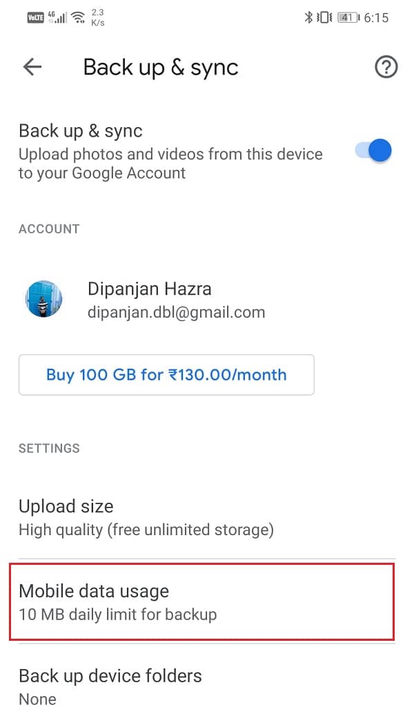 Ahora seleccione la opción de uso de datos móviles