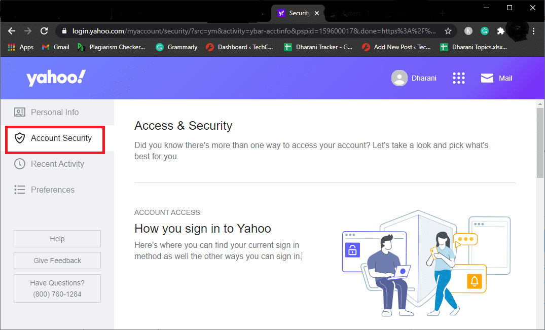 Luego haga clic en el ícono Nombre y vaya a Configuración de seguridad de la cuenta |  Pasos para agregar el correo de Yahoo a Android