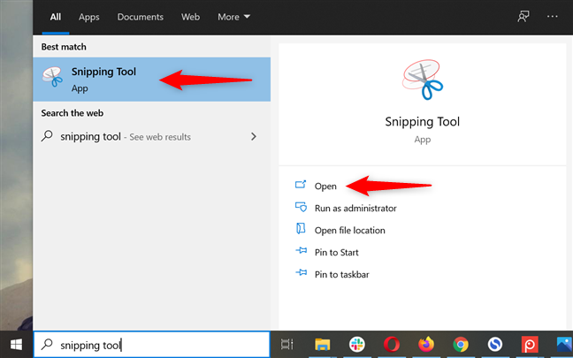 Cómo abrir la herramienta de recorte en Windows 10 usando la búsqueda