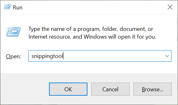 Inicie la herramienta de recorte de Windows 10 usando Ejecutar