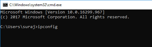 Escriba ipconfig en el símbolo del sistema y presione Entrar