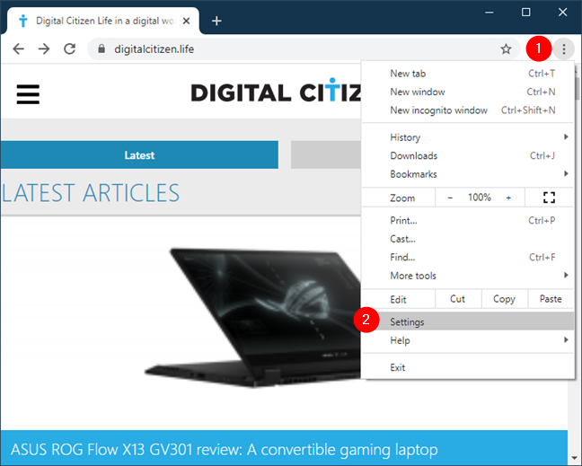 Abra Configuración en Google Chrome para Windows