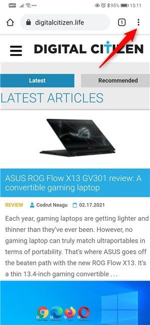 El botón Más en Google Chrome para Android