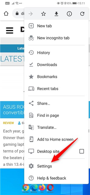 Abrir Configuración en Google Chrome para Android