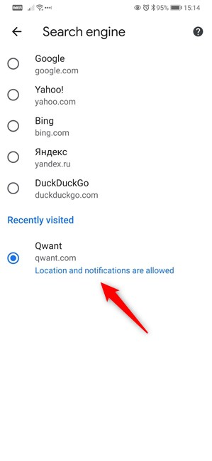 Seleccione Qwant como motor de búsqueda en Google Chrome para Android