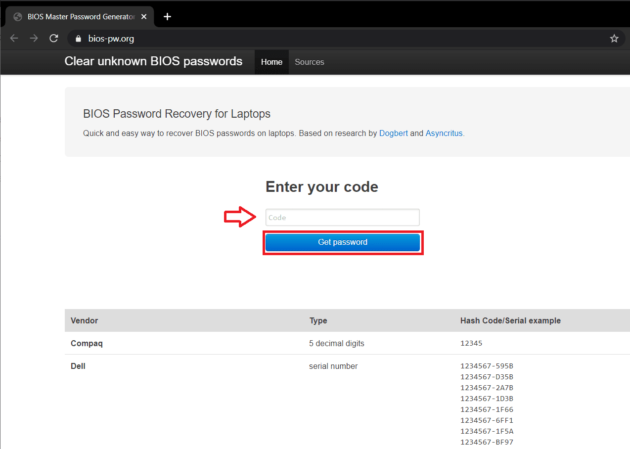 Ingrese el número en el cuadro de texto y haga clic en 'Obtener contraseña'