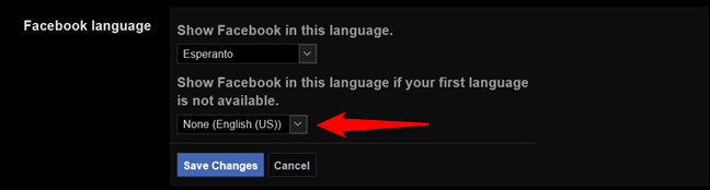 Cambiar el idioma de Facebook a otro cuando el primero no esté disponible