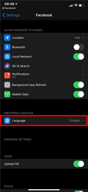 Cómo cambiar el idioma en Facebook desde la aplicación de configuración de iOS