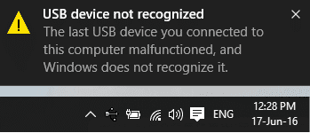 Arreglar dispositivo USB no reconocido por Windows 10