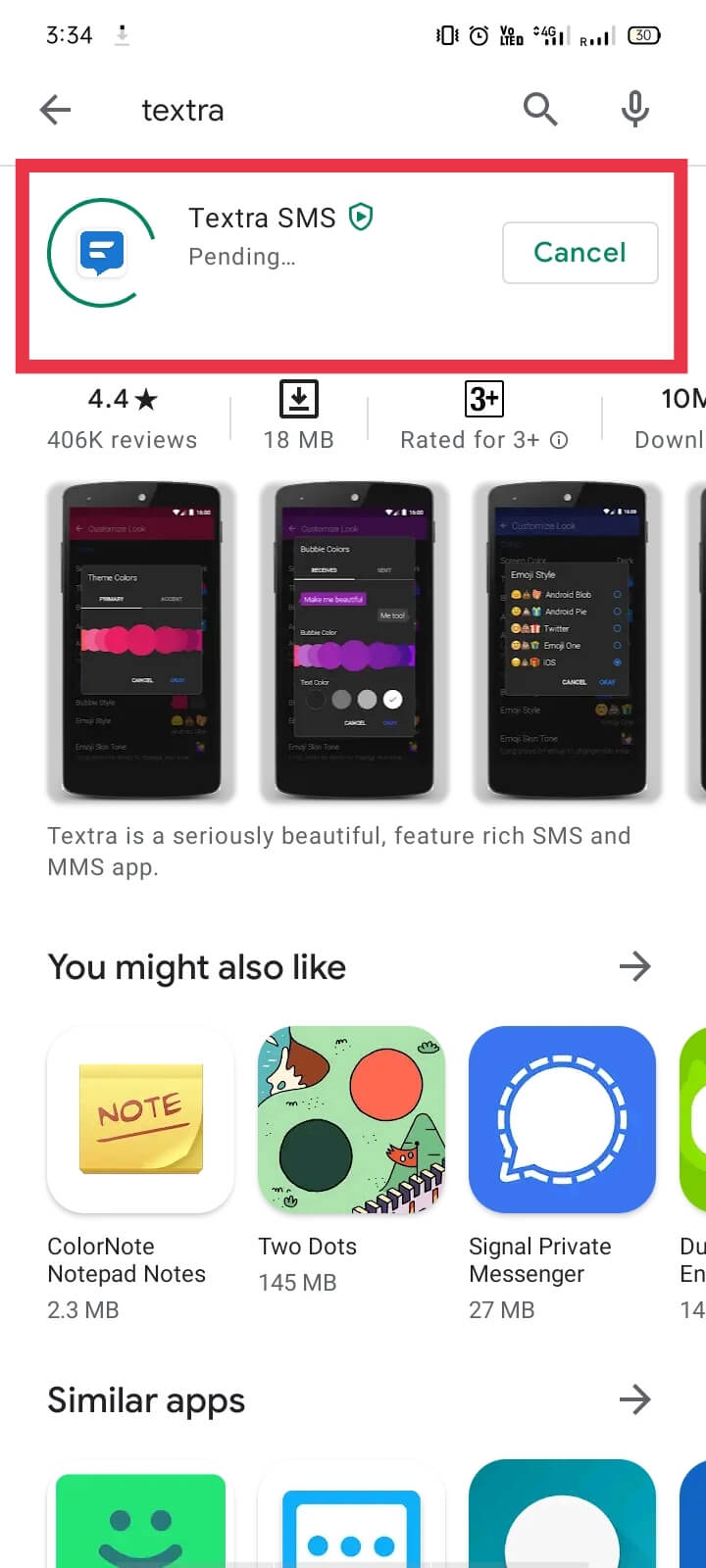 descargue e instale la aplicación Textra desde Google Play Store. | Cómo enviar MMS a través de Wi-Fi