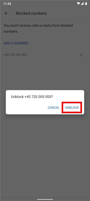 Terminar de desbloquear el número en Android