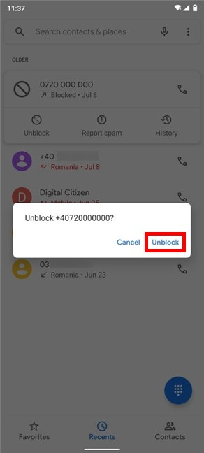 Toca Desbloquear para confirmar