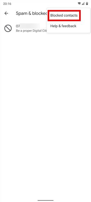 Acceder a la pantalla de contactos bloqueados