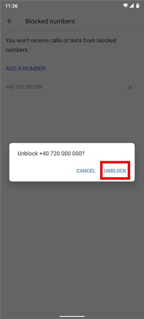 Confirmar para eliminar el desbloqueo de ese número