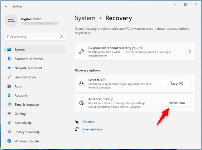 Opciones de recuperación de Windows 11