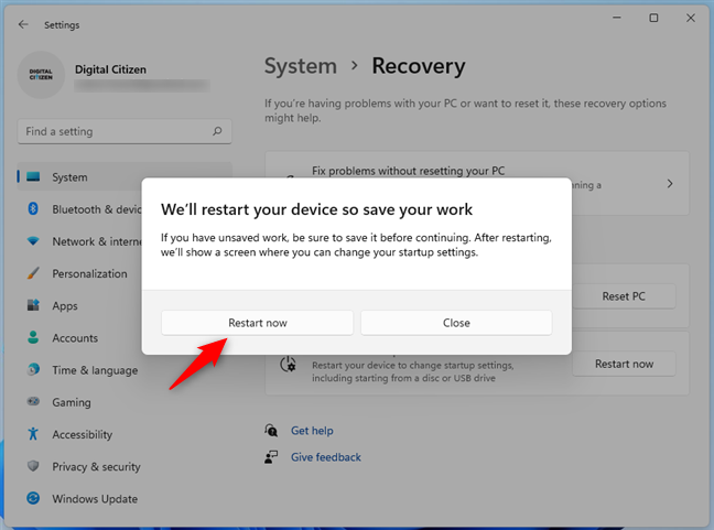 Windows 11 quiere reiniciar tu PC