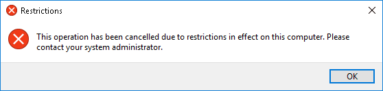 Esta operación ha sido cancelada debido a restricciones en este hardware.  Por favor, póngase en contacto con el administrador del sistema