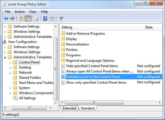 Denegar el acceso al panel de control y la política de configuración de la computadora en Gpedit