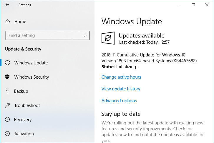 Ahora busque Windows Update manualmente e instale las actualizaciones pendientes
